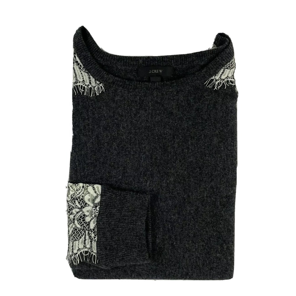 J Crew Gray White Lace Shoulder Wool Crewneck Size Womens S Mint